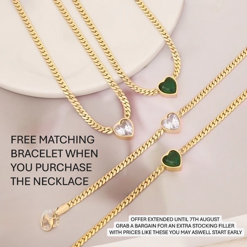 Heart Shape Stainless Steel Inlay Zircon Necklace - Vacuum Plated