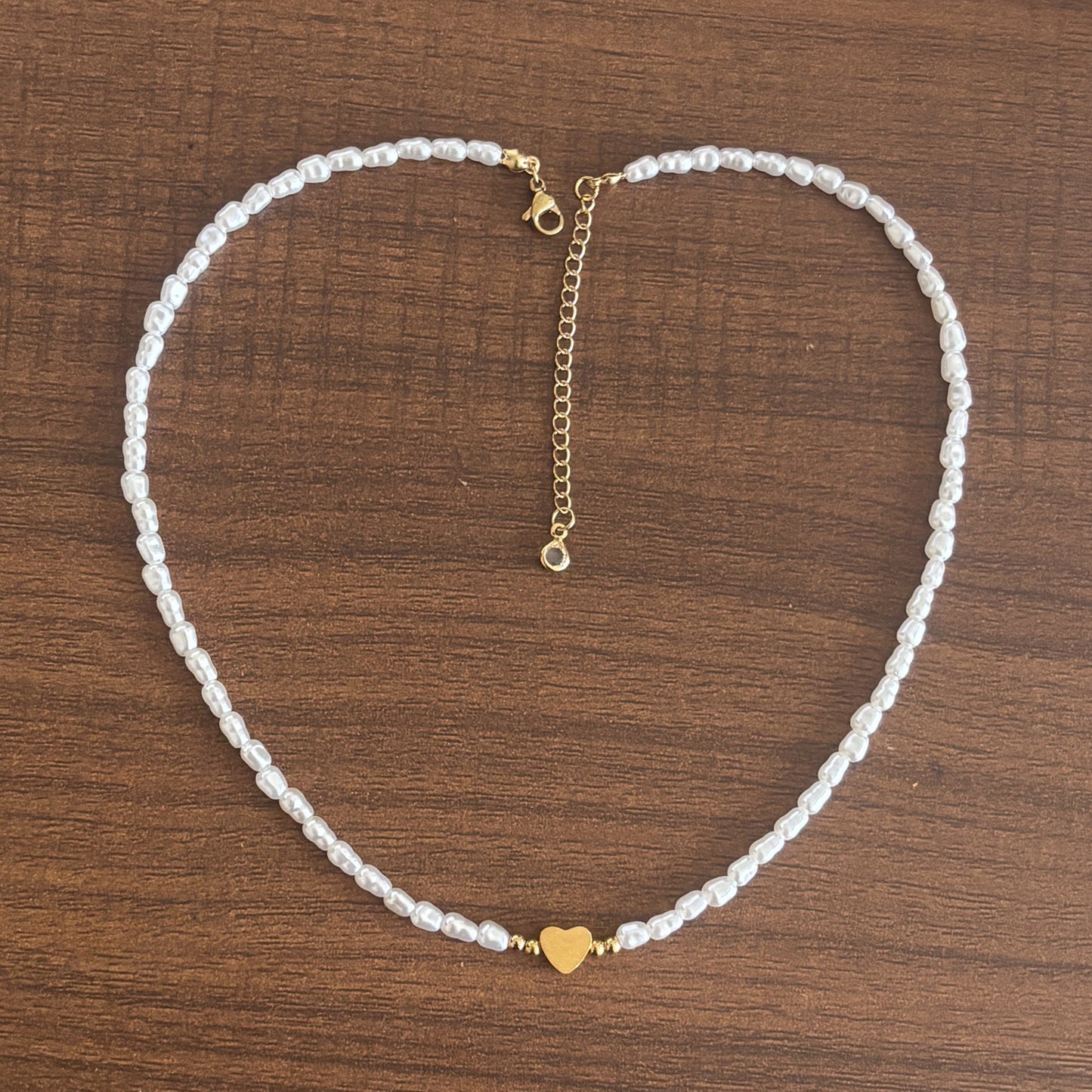Imitation Pearl Necklace With Gold Heart Detail