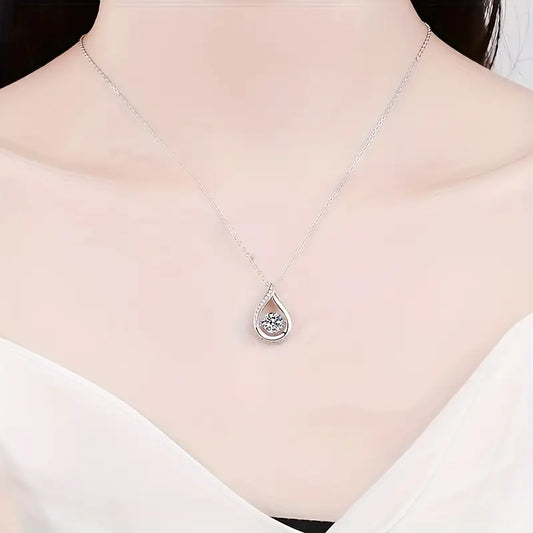 Elegant 925 Sterling Silver Teardrop Pendant Necklace with Cubic Zirconia