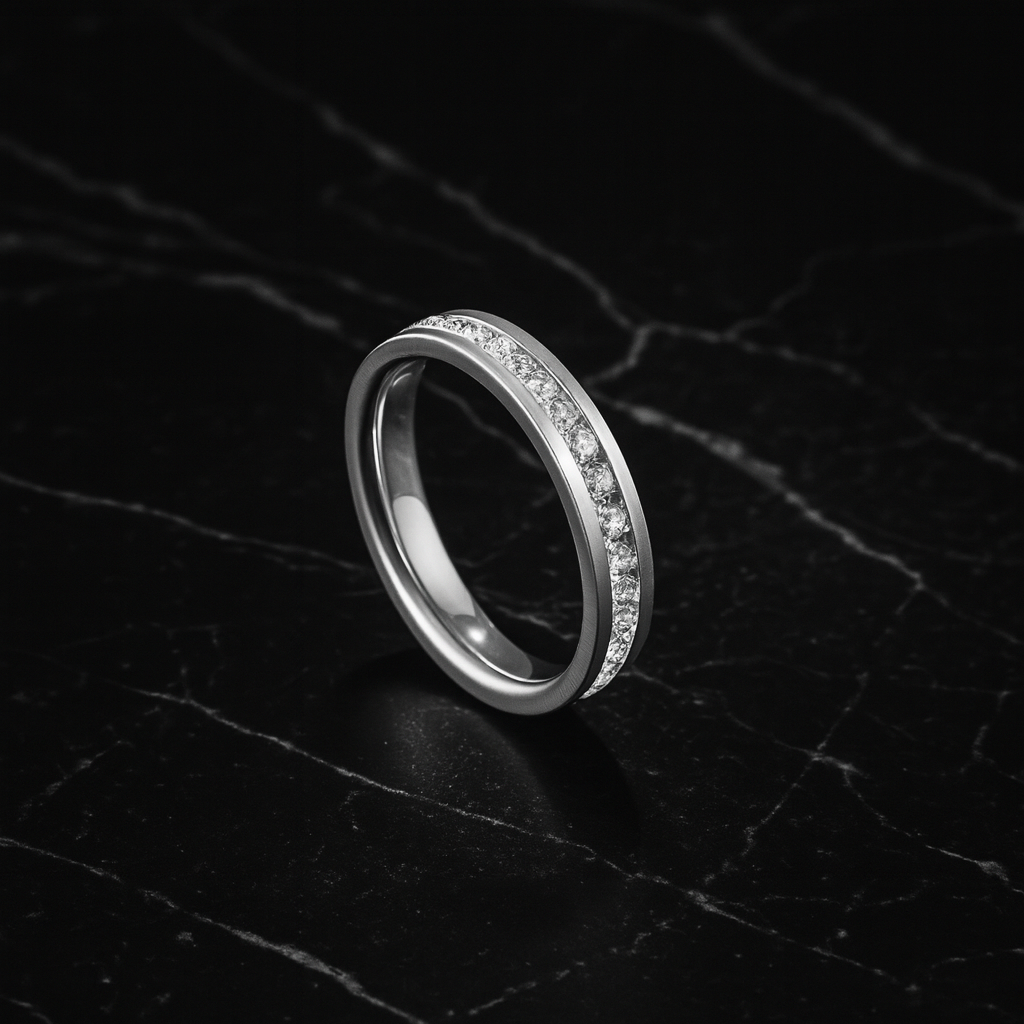 Minimalist Geometric Titanium Steel Plated Silver Steel Colour Rhinestones Ring