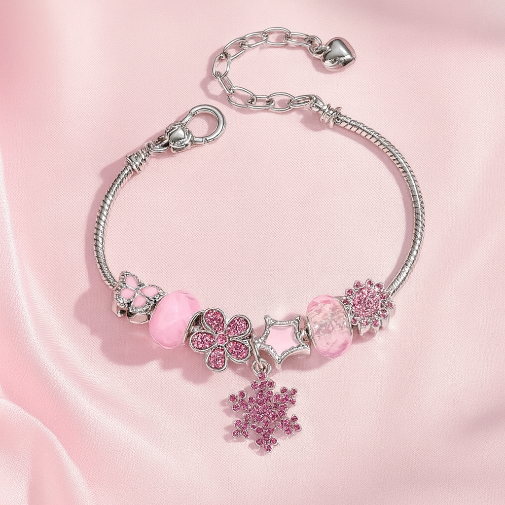 Stainless Steel Children's Charm Bracelet – Pink Sparkle Edition