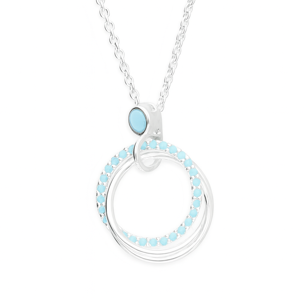 925 Sterling Silver - Light Blue Intertwined Rings Necklace