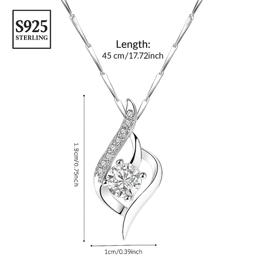 Women's Elegant Pendant Necklace - 925 Sterling Silver with Cubic Zirconia