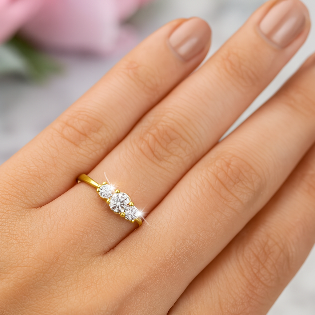 Sterling Silver Ring Yellow gold plated cubic zirconia