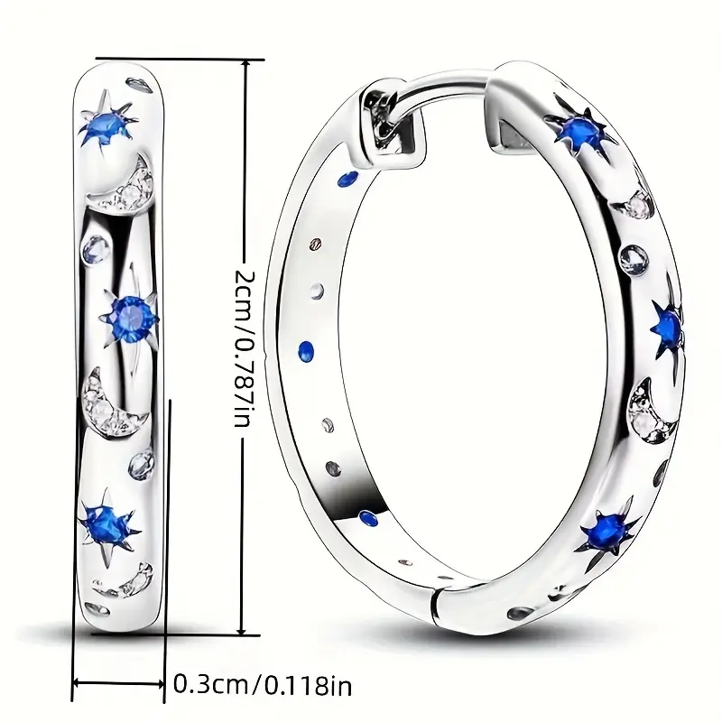 Celestial Star & Moon Hoop Earrings – Blue Zircon Shine
