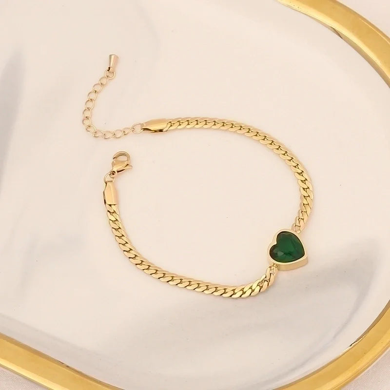 Heart Shape Stainless Steel Inlay Zircon Necklace - Vacuum Plated