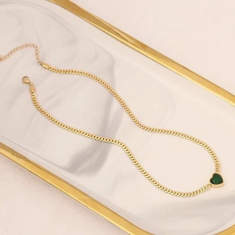 Heart Shape Stainless Steel Inlay Zircon Necklace - Vacuum Plated