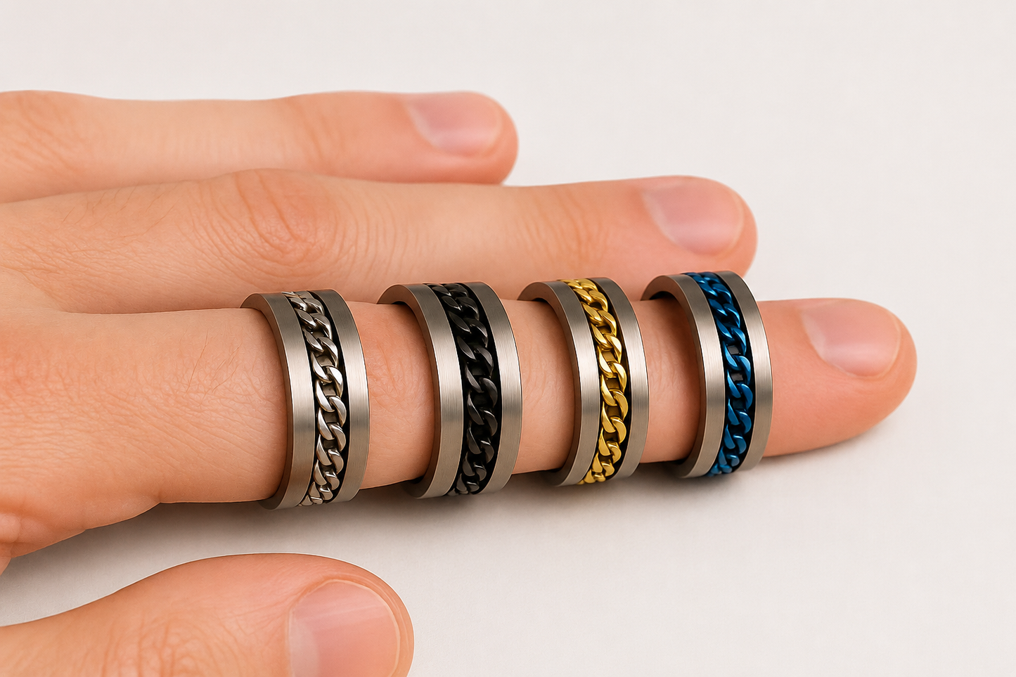 Chain Spinner Fidget Ring – Titanium Steel Anxiety Ring | Unisex Sensory Jewellery