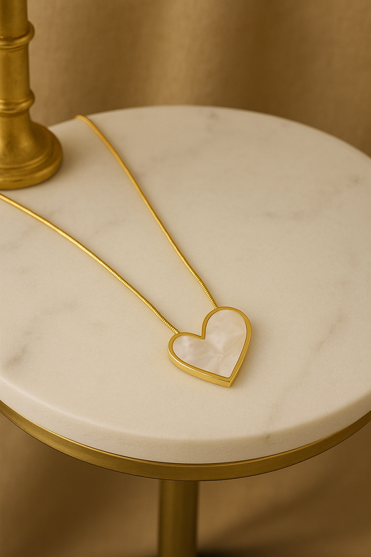 Princess Heart Shape Stainless Steel Plating Inlay Shell 18k Gold Plated Necklace