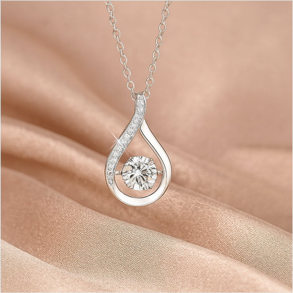Elegant 925 Sterling Silver Teardrop Pendant Necklace with Cubic Zirconia