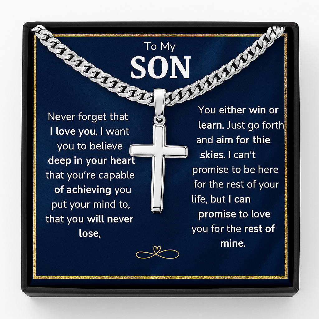 To My Son – Stainless Steel Cross Cuban Chain Necklace