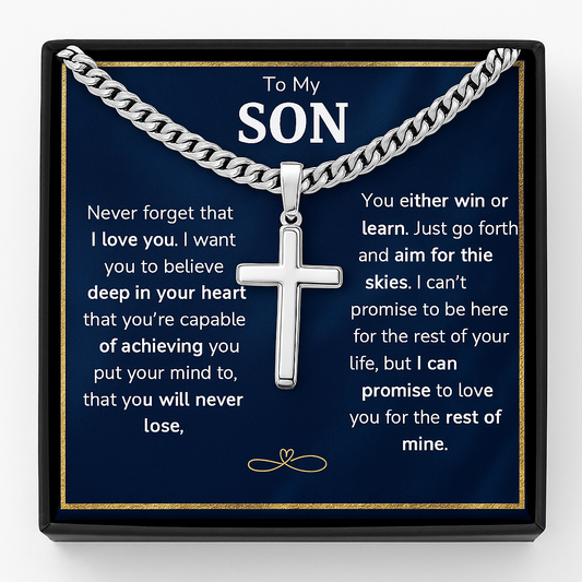 To My Son – Stainless Steel Cross Cuban Chain Necklace