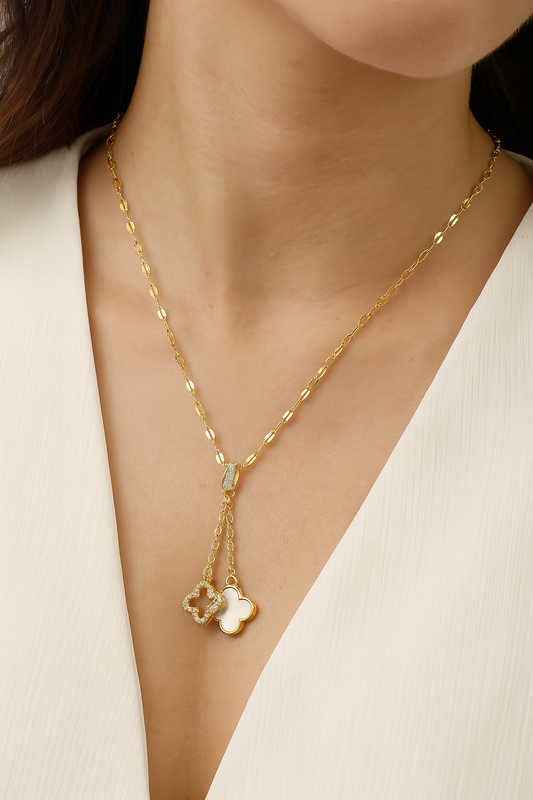 Minimalist Geometric Titanium Steel Diamond & Clover Inlay Necklace