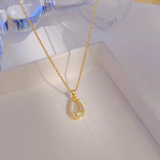 18K Gold Plated Tulip & Opal Pendant Necklace with Zircon Accents