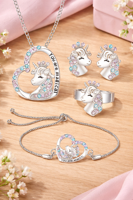 “You Are Magical” Unicorn Jewellery Gift Set – 4 Piece Unicorn Gift Box Set for Kids
