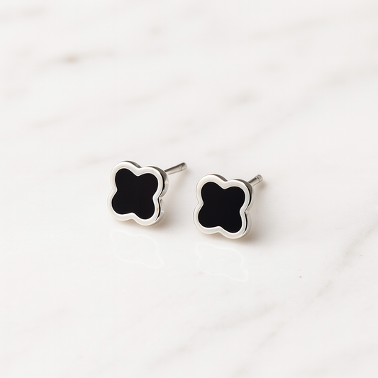 Minimalist Heart Shape Flower Inlay Sterling Silver Zircon Ear Studs