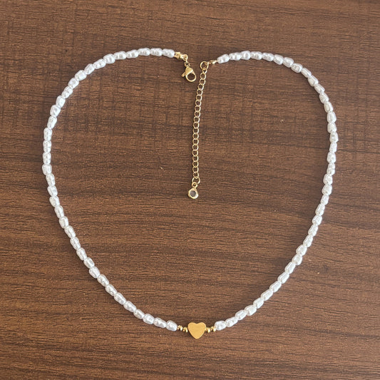 Imitation Pearl Necklace With Gold Heart Detail