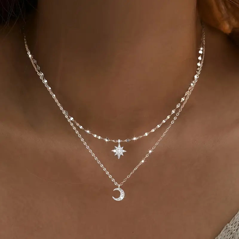 Celestial Star & Moon Layered Necklace