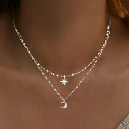 Celestial Star & Moon Layered Necklace