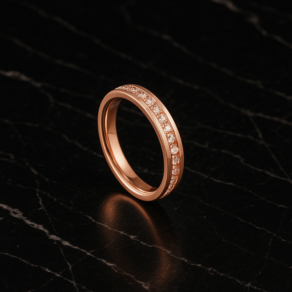 Minimalist Geometric Titanium Steel Rose Gold Plated Rhinestones Ring
