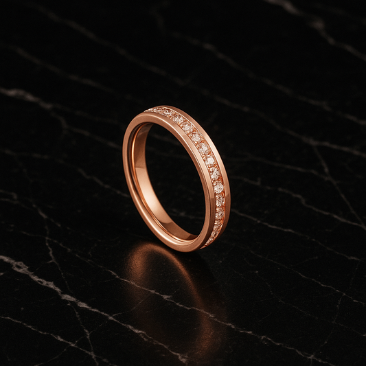 Minimalist Geometric Titanium Steel Rose Gold Plated Rhinestones Ring