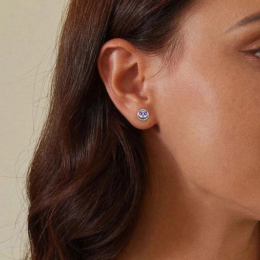 925 Sterling Silver Glow-in-the-Dark Skull Stud Earrings – White Gold Plated