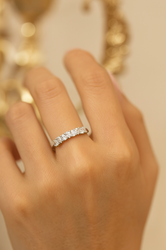 Sterling Silver Ring Pretty- Pear cubic zirconia half eternity