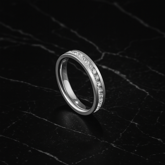 Minimalist Geometric Titanium Steel Plated Silver Steel Colour Rhinestones Ring