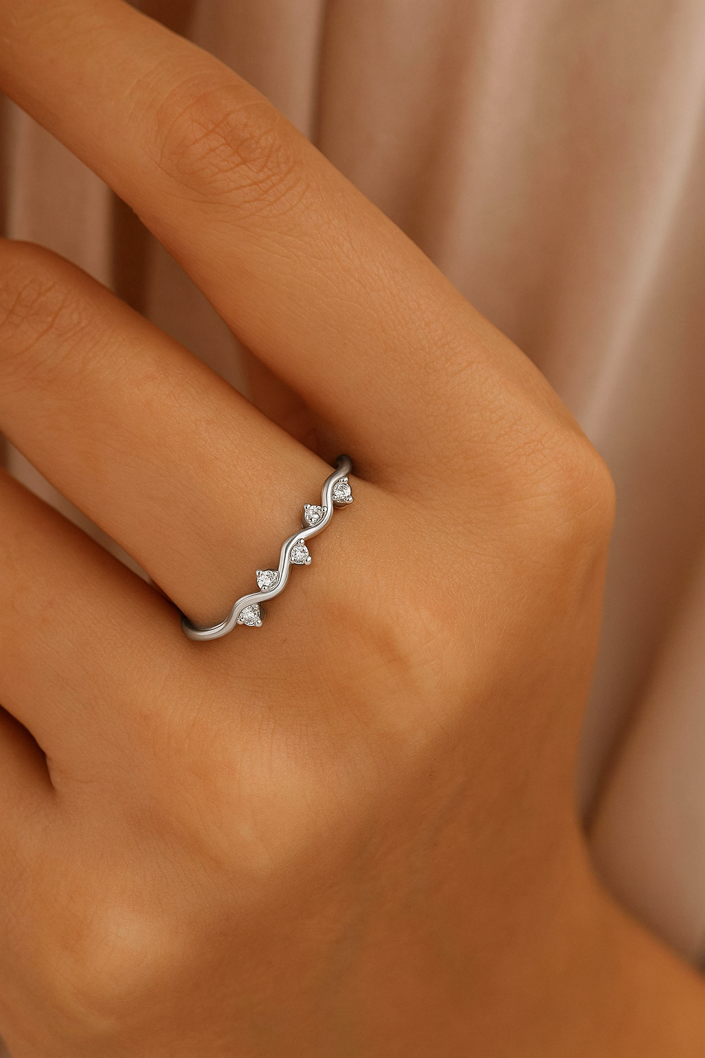 925 Sterling Silver Zircon Geometric Platinum Ring