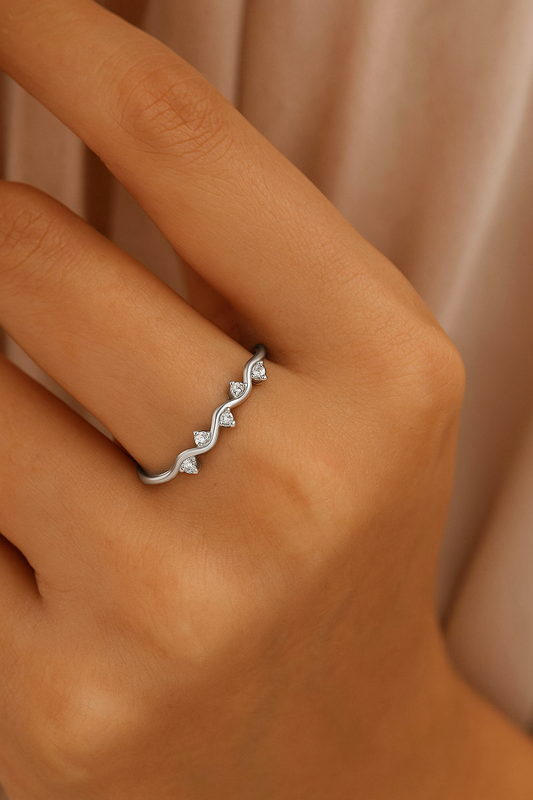 925 Sterling Silver Zircon Geometric Platinum Ring