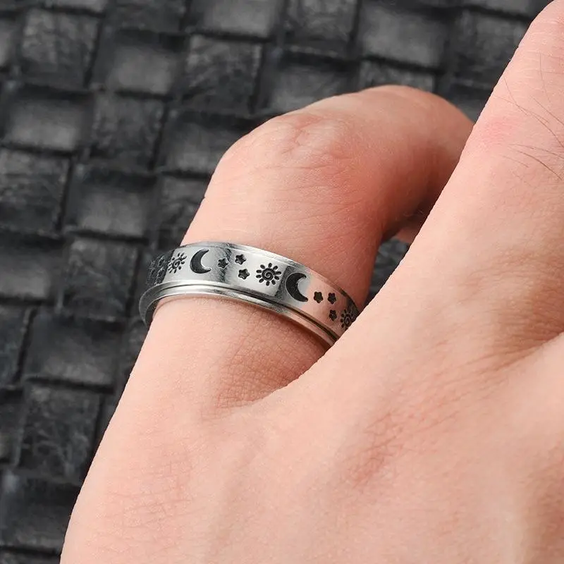 Celestial Spinner Ring – Stainless Steel Vintage Design