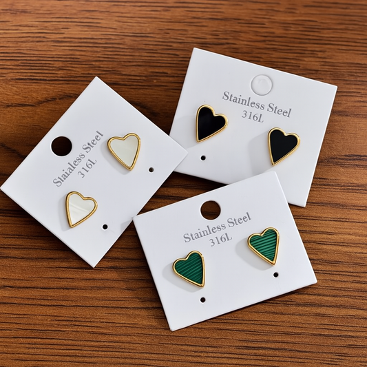 Heart Shape Plating Inlay Copper Shell Gold Plated Ear Studs