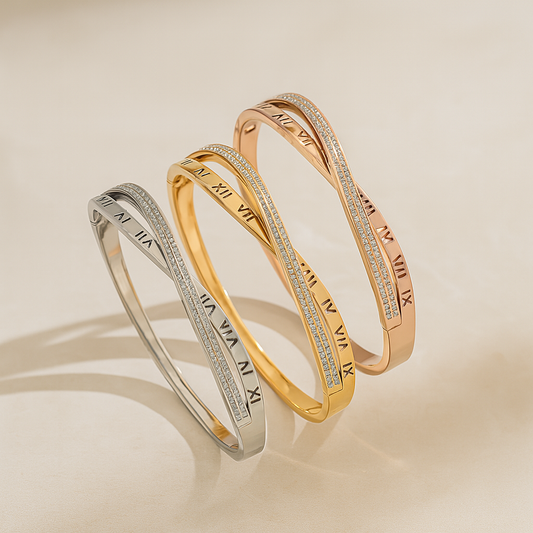 Roman Numeral Natural 18K Gold Plated Bangles