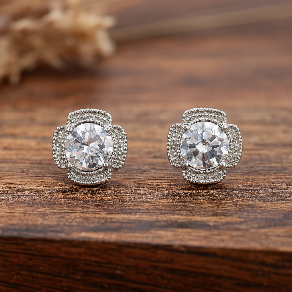 Stirling Silver 925 Zircon Clover Earrings