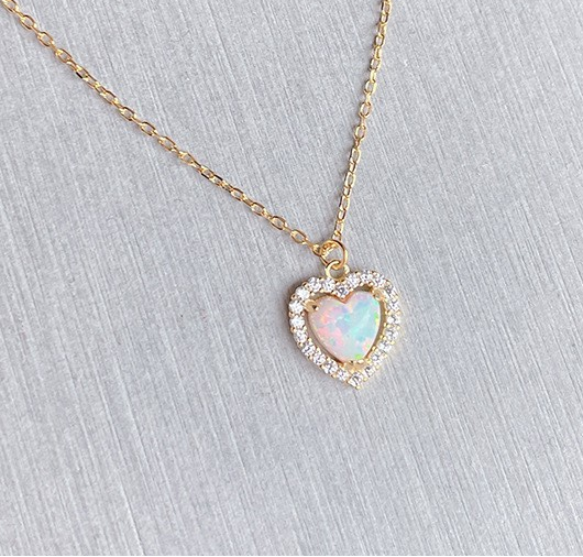 🌙 White Witch Opal Heart Pendant Necklace