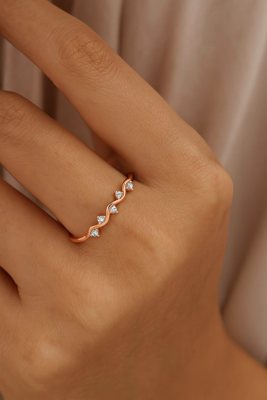 925 Sterling Silver Zircon Geometric Ring 18K Rose Gold Plated