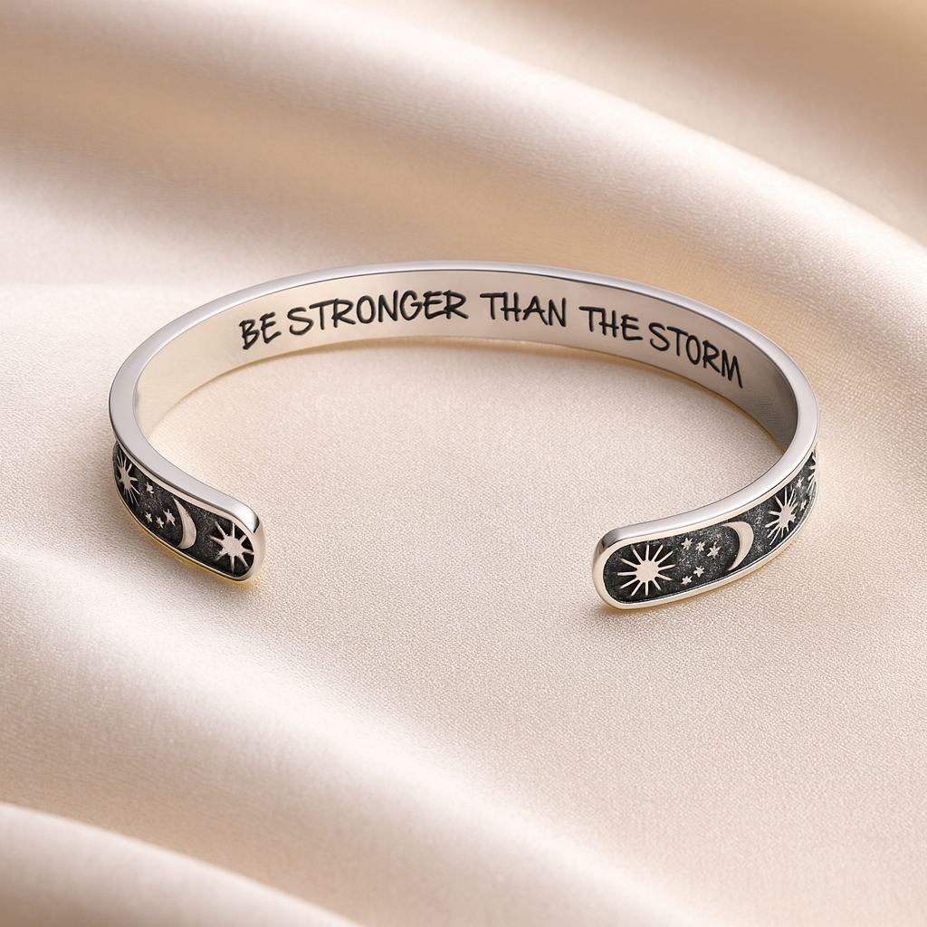 Stainless Steel Adjustable Bracelet – “Be Stronger Than the Storm”
