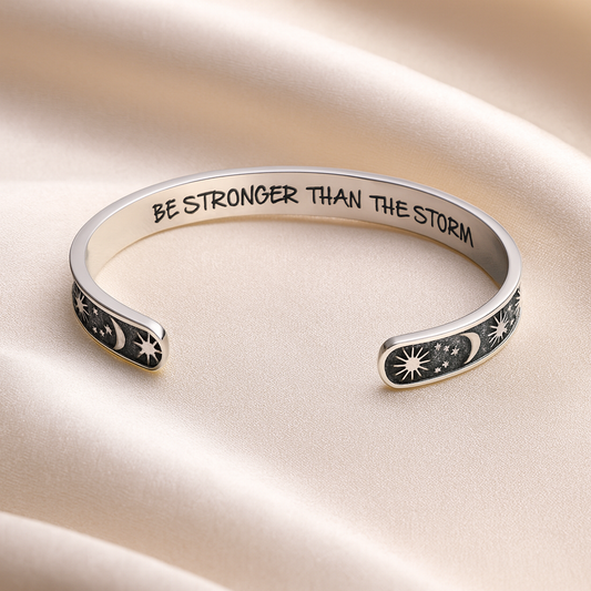 Stainless Steel Adjustable Bracelet – “Be Stronger Than the Storm”