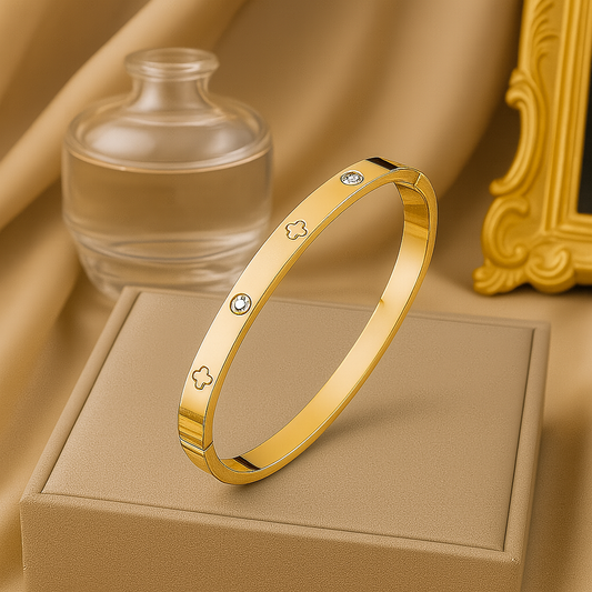 Tina Clover Bangle – Gold, Silver &amp; Rose Gold Zircon Bracelet