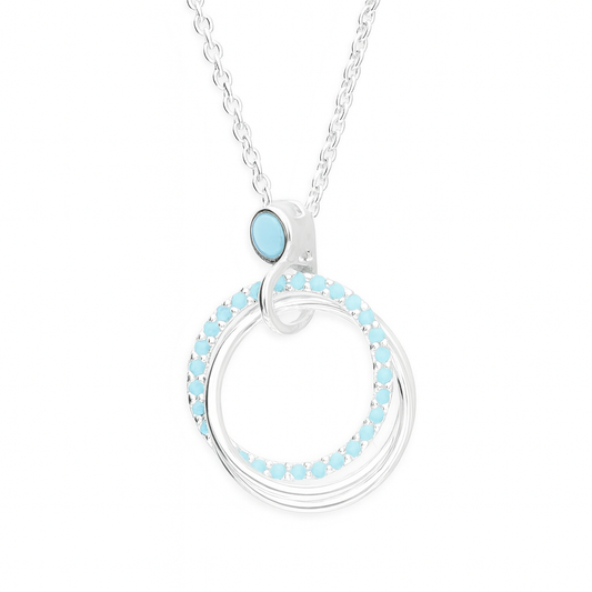 925 Sterling Silver - Light Blue Intertwined Rings Necklace