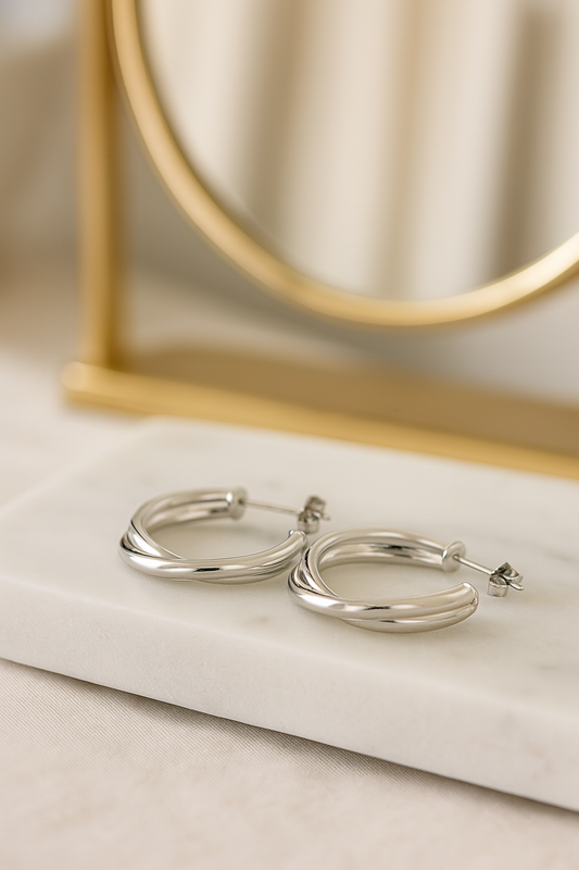 Sterling Silver Earrings - Small Russian crossover stud hoop