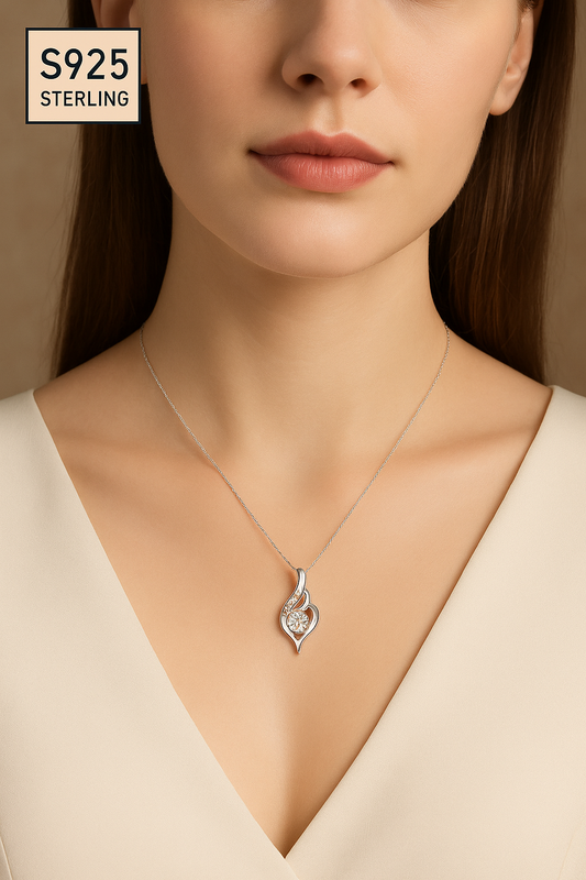 Women's Elegant Pendant Necklace - 925 Sterling Silver with Cubic Zirconia