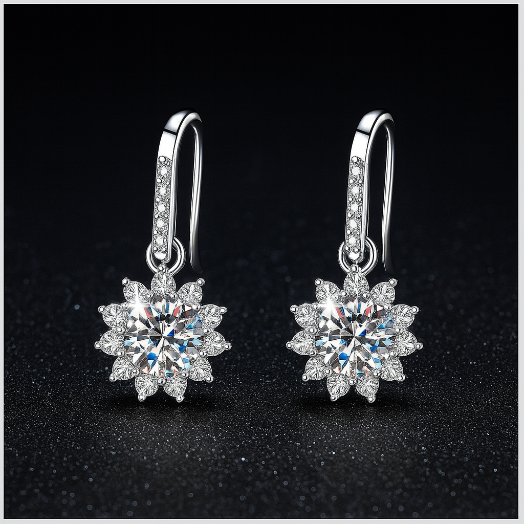 18K Gold Plated 925 Sterling Silver Moissanite Pentagram Geometric Cross Drop Earrings