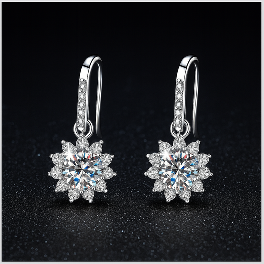 18K Gold Plated 925 Sterling Silver Moissanite Pentagram Geometric Cross Drop Earrings