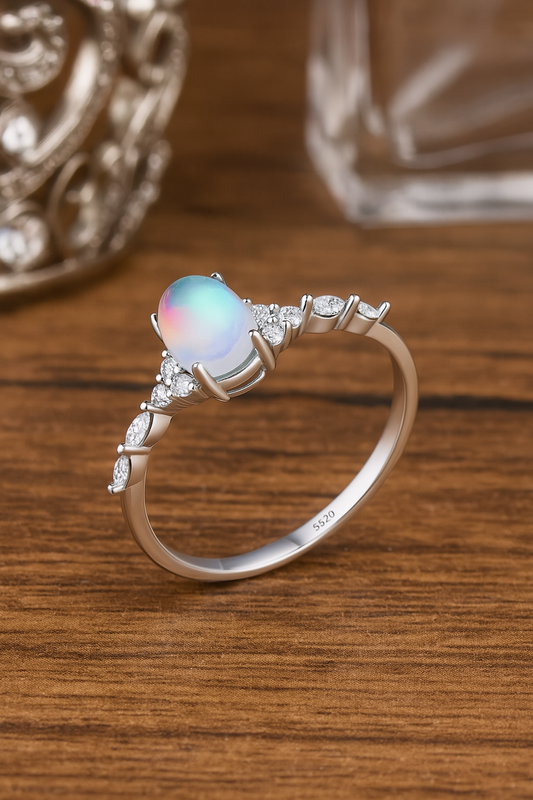 925 Sterling Silver Artificial Gemstones Oval Rings