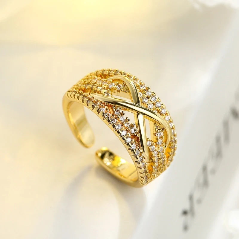 Copper Inlay Geometric Zircon Open Rings