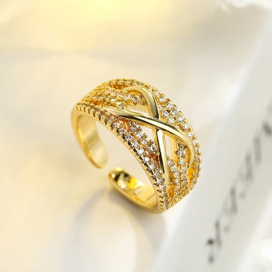 Copper Inlay Geometric Zircon Open Rings