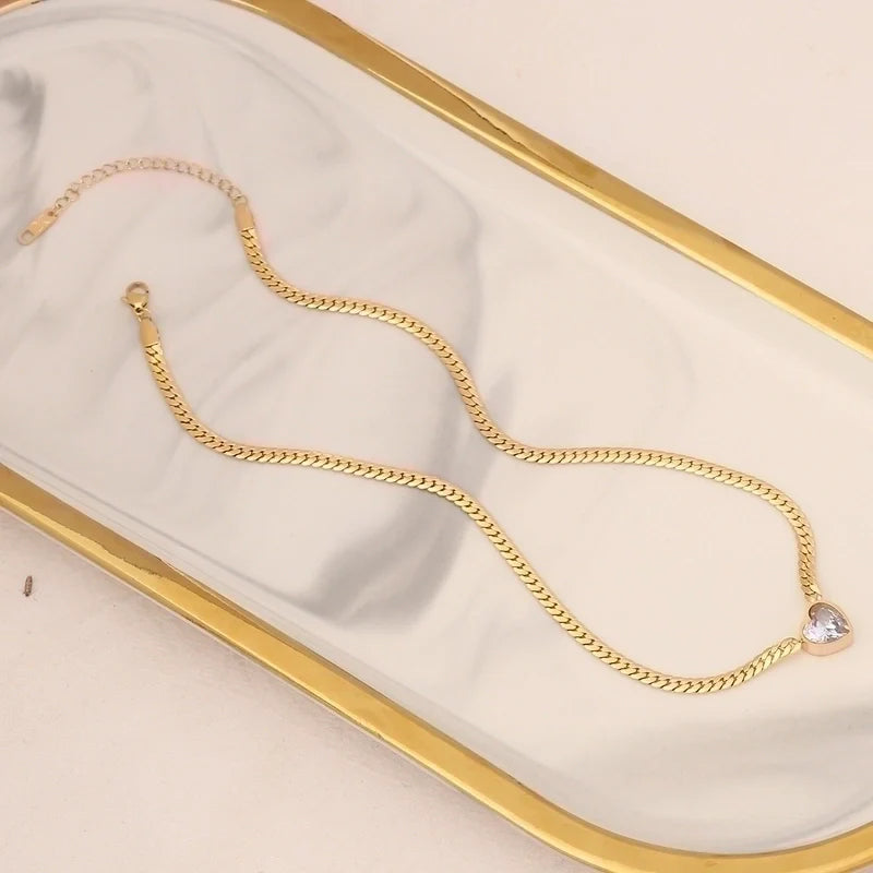 Heart Shape Stainless Steel Inlay Zircon Necklace - Vacuum Plated
