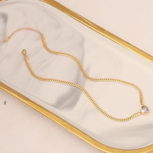 Heart Shape Stainless Steel Inlay Zircon Necklace - Vacuum Plated