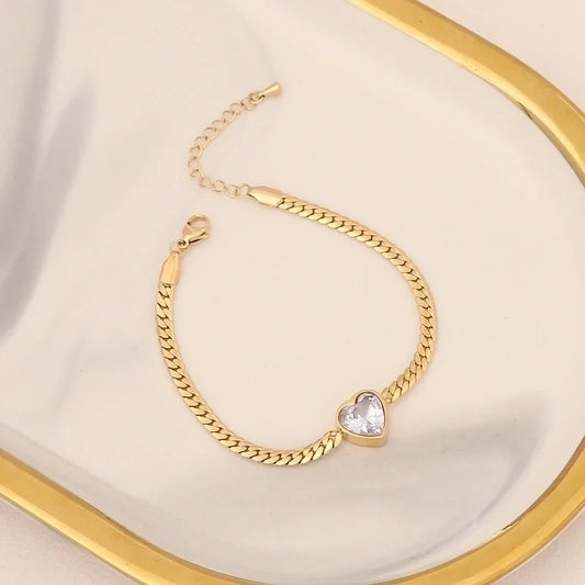 Fashion Heart Shape Stainless Steel Inlay Zircon Bracelets